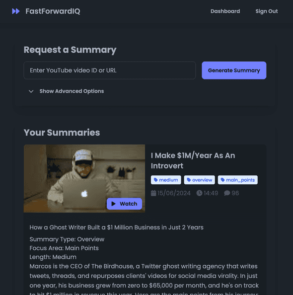 FastForward IQ Dashboard